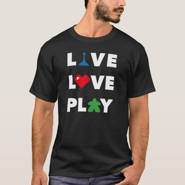 Live, Love, Play White Text Mens Shirt (Front)