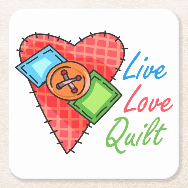 Live Love Quilt Square Paper Coaster (Front)