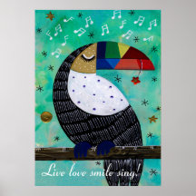 Live love smile colourful acrylic parrot with text
