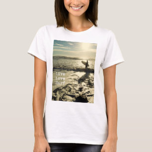 Live Love Surf womens' coastal quote t-shirt