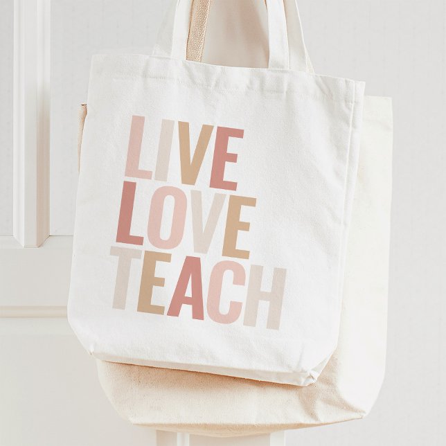 Live Love Teach Pink Gold Teacher Appreciation Tote Bag (Creator Uploaded)