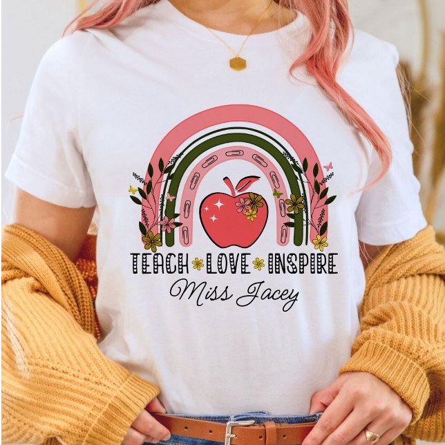 Live Love Teach Rainbow Teacher Appreciation  T-Shirt (TEACH LOVE INSPIRE RAINBOW Personalized Name Teacher shirt, teacher gift, teacher appreciation gifts)