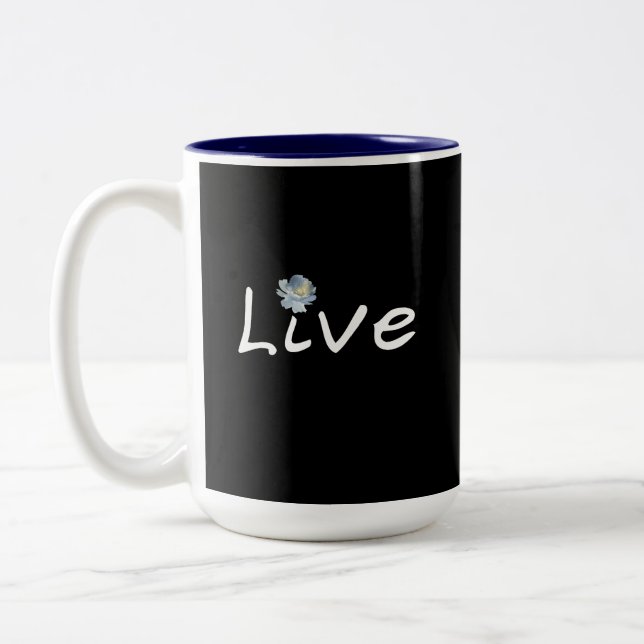 Live Minimalist Modern Black and White 15oz  Two-Tone Coffee Mug (Left)