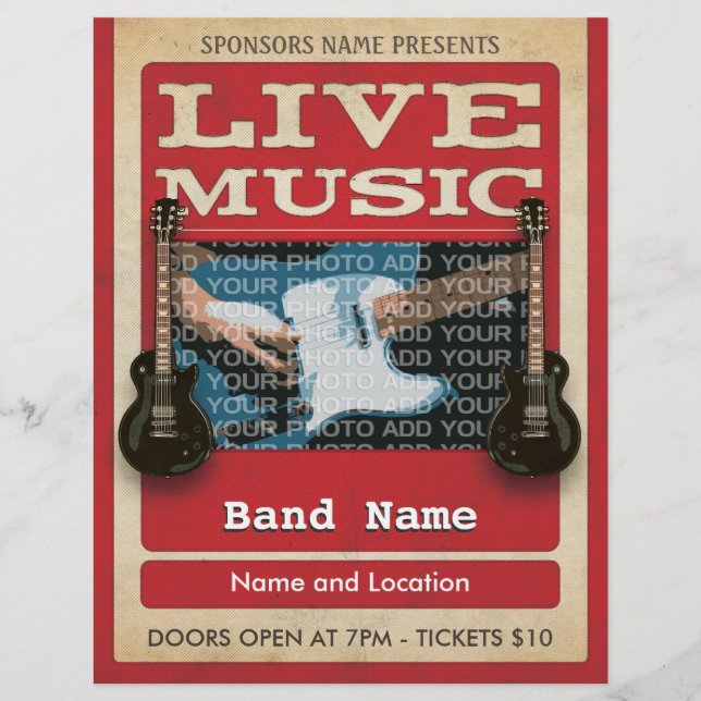 Live Music Band Photo Red Flyer (Front)