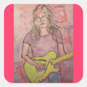 Live Music Girl Sketch Square Sticker