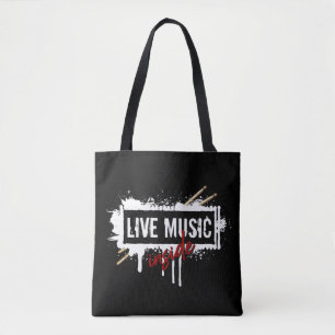 Live Music Inside Drumsticks Musician Jam Rock Gig Tote Bag