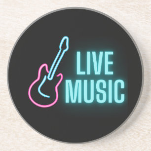Live Music Neon Guitar   Coaster
