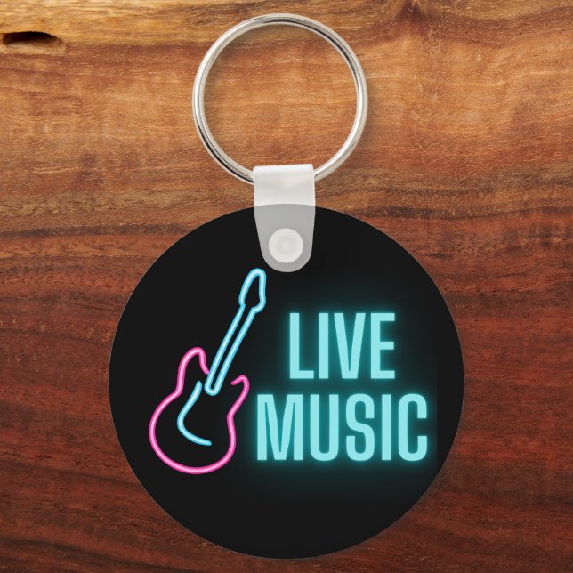 Live Music Neon Guitar  Key Ring (Back)