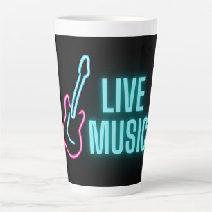 Live Music Neon Guitar Latte Mug