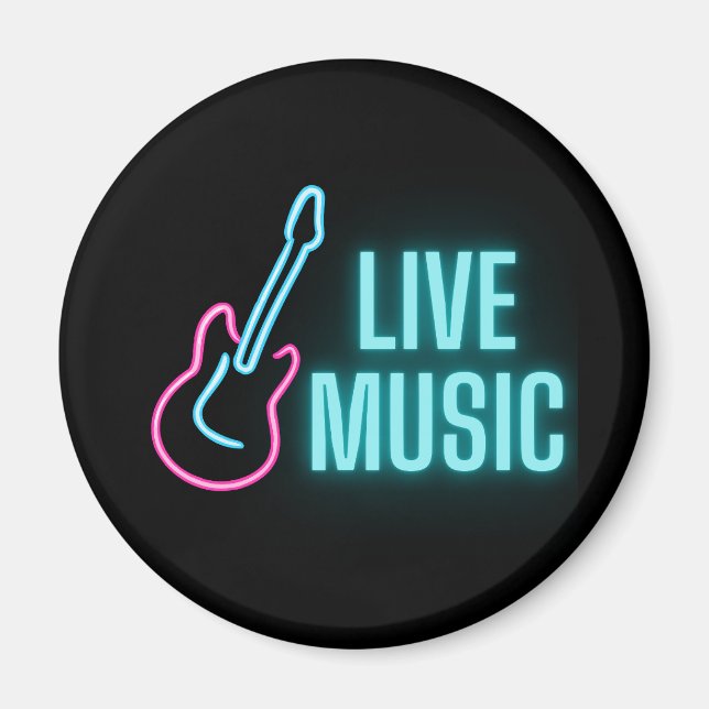 Live Music Neon Guitar  Magnet (Front)