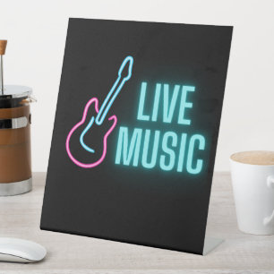 Live Music Neon Guitar Music Venue Pedestal Sign