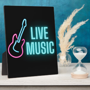 Live Music Neon Guitar   Plaque