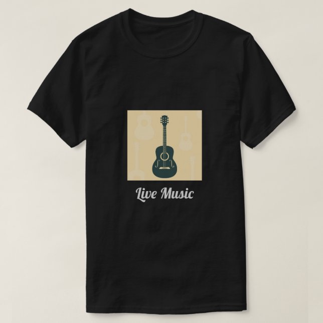 Live Music slogan Retro guitar acoustic music T-Shirt (Design Front)