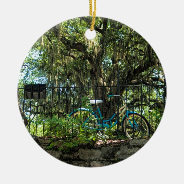 Live Oak Tree and Classic Bicycle Ceramic Tree Decoration (Front)