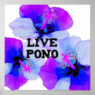 Live Pono Hawaiian Hibiscus Purple Blue Floral Poster