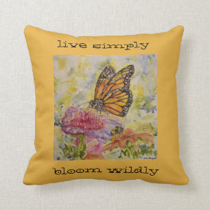 Live Simple Butterfly Watercolor Art Yellow Pillow