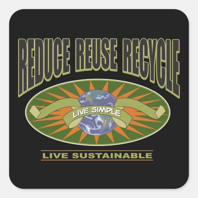 Live Simple Live Sustainable Square Sticker (Front)