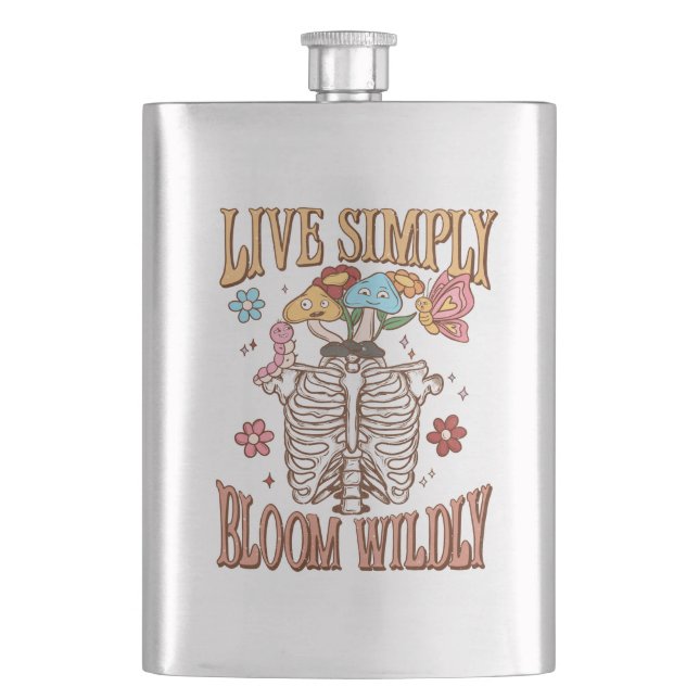 Live Simply, Bloom Wildly Hip Flask (Front)