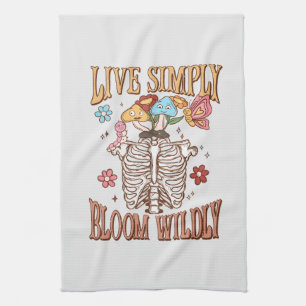 Live Simply, Bloom Wildly – Skeleton & Mushrooms Tea Towel