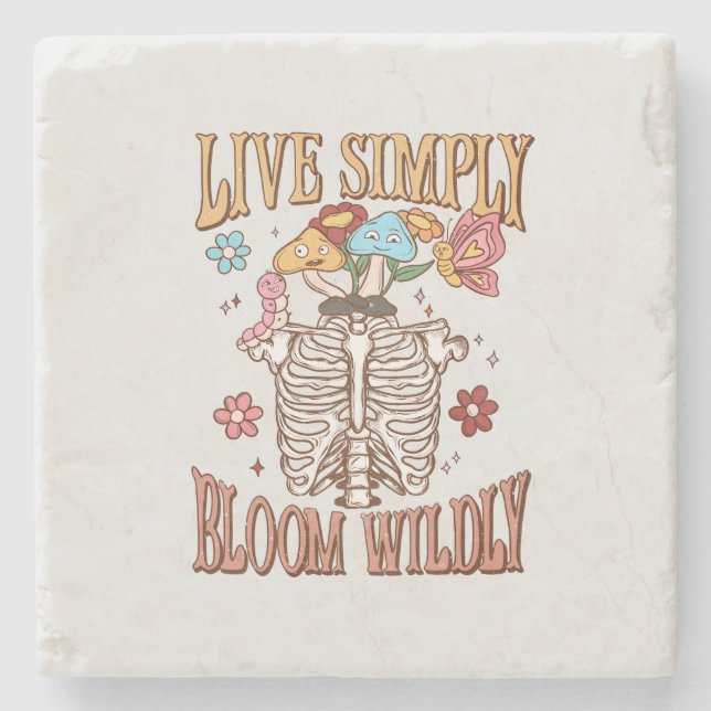 Live Simply, Bloom Wildly Stone Coaster (Front)