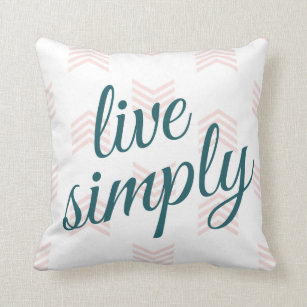 Live Simply Script Typography Chevron Navy Blue Cushion