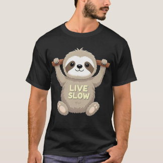 Live Slow Sloth T-Shirt – Cute Cartoon Design