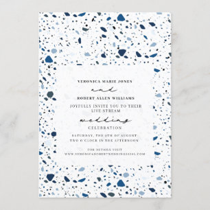 Live Stream Virtual Wedding Cobalt Terrazzo Invitation