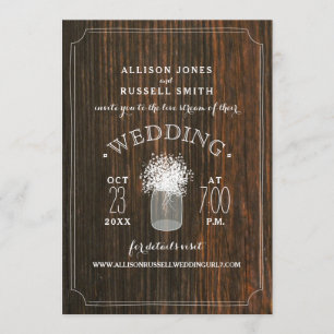 Live Stream Virtual Wedding Rustic Wood Mason Jar Invitation