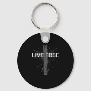 Live Text Christian, Patriotic Cross Flag Faith Do Key Ring