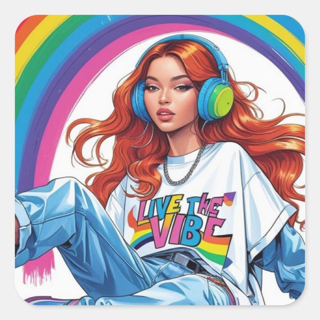 Live the Vibe Girl Square Sticker (Front)