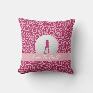 Live To Golf Lady Golfer Silhouette Pink Custom Cushion