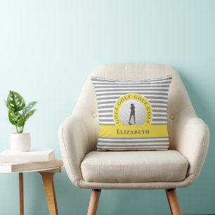 Live To Golf Monogrammed Golfer Grey Stripes Chic Cushion