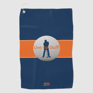 Live to Golf Quote Typography Blue Orange Monogram Towel