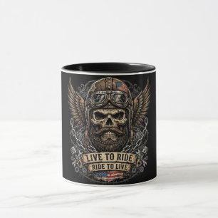 Live To Ride Bearded Skull Biker  Mug