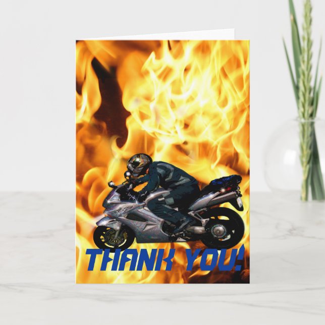 Live To Ride Motorbike & Flames Thank You Card (Front)