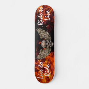 Live to Ride Skull and Wings with Flames Skateboard