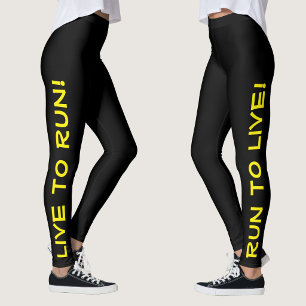 Live to Run! Run to Live! Black & Yellow Running Leggings