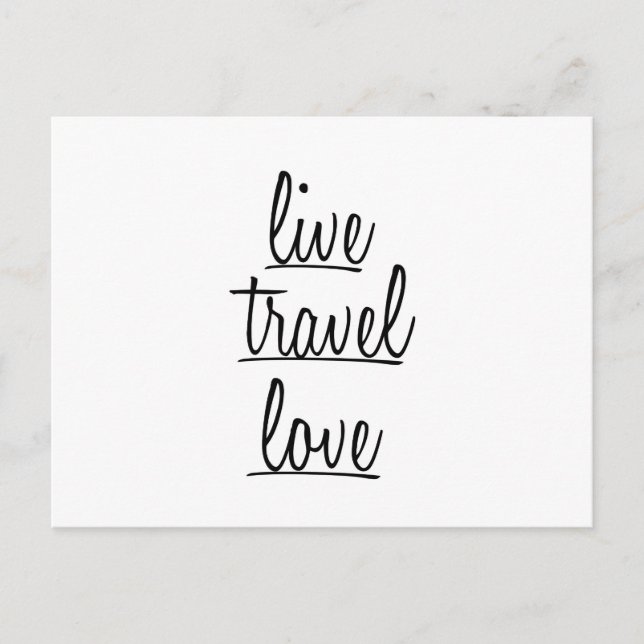 "Live, Travel, Love" Typography in Black Postcard (Front)