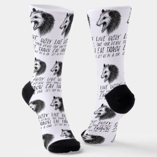 Live Ugly Fake Your Death Eat Trash Funny Opossum Socks
