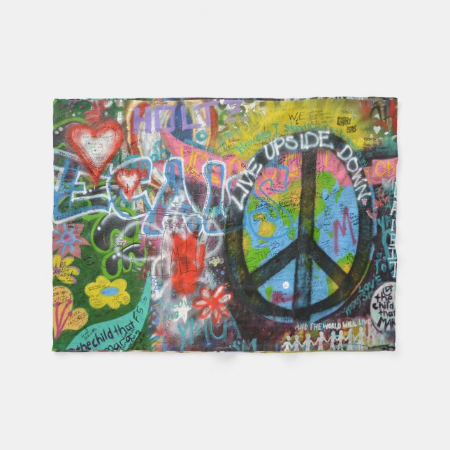 Live Upside Down Peace Sign Wall Fleece Blanket (Front (Horizontal))
