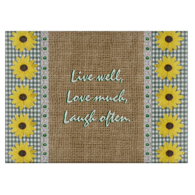 Live well cutting board gingham and burlap (Front)