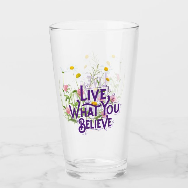 Live What You Believe Quote Purple Dainty Floral Glass (Front)