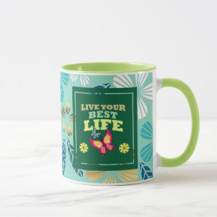 Live Your Best Life Mug – Elegant Green Floral Ins
