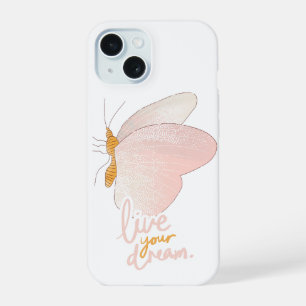 Live Your Dream Aesthetic Peach Butterfly iPhone 15 Case