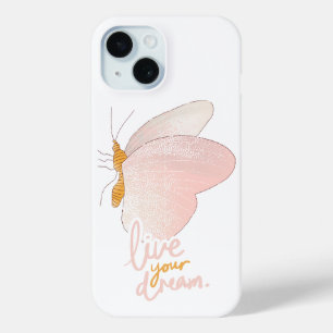Live Your Dream Aesthetic Peach Butterfly iPhone 15 Case