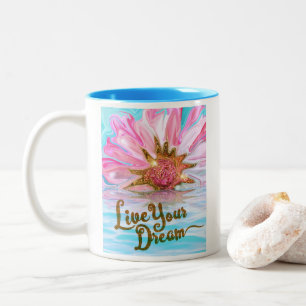 Live Your Dream - Rose Flower power Two-Tone Coffee Mug