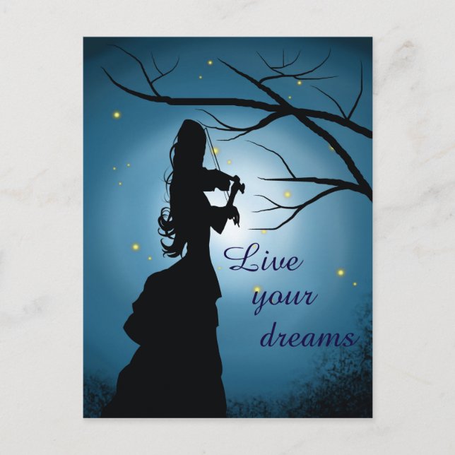 Live Your Dreams, Violin Player, Customisable Postcard (Front)