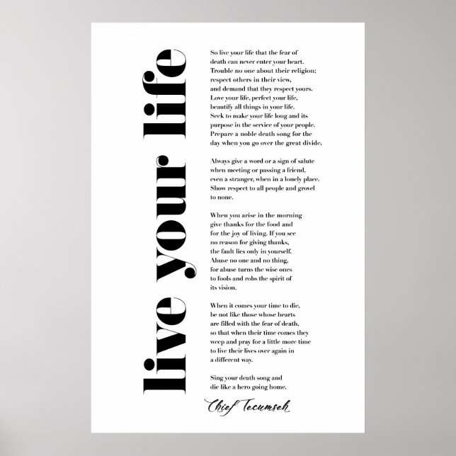 Live Your Life by Tecumseh Poster (Front)