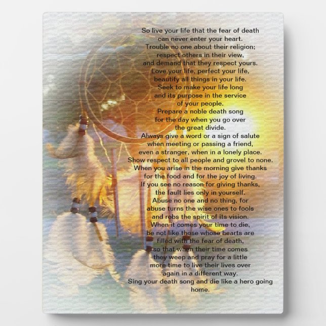 Live your life, Chief Tecumseh dreamcatcher Plaque (Front)