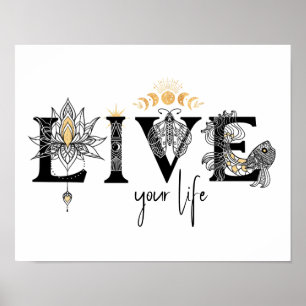 Live your life fish Stars Lotus moon Sun wall Art
